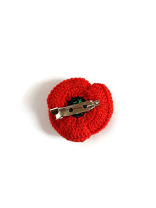 Red poppy brooch handmade crochet unisex pin