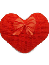 Red Crochet Heart Pillow – Handmade Soft Cushion, Romantic Gift Idea