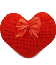 Red Crochet Heart Pillow – Handmade Soft Cushion, Romantic Gift Idea