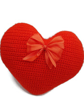 Red Crochet Heart Pillow – Handmade Soft Cushion, Romantic Gift Idea