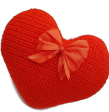 Red Crochet Heart Pillow – Handmade Soft Cushion, Romantic Gift Idea
