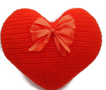 Red Crochet Heart Pillow – Handmade Soft Cushion, Romantic Gift Idea