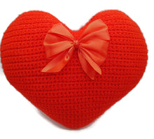 Red Crochet Heart Pillow – Handmade Soft Cushion, Romantic Gift Idea