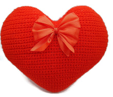Red Crochet Heart Pillow – Handmade Soft Cushion, Romantic Gift Idea