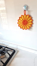 Crocheted Flower Pot Holder in Yellow and Orange - Cotton Trivet
