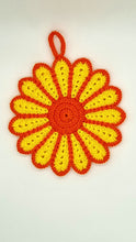 Crocheted Flower Pot Holder in Yellow and Orange - Cotton Trivet