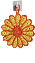 Crocheted Flower Pot Holder in Yellow and Orange - Cotton Trivet