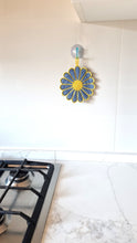 Blue and Yellow Crochet Flower Pot Holder - Cotton Trivet