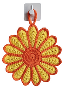 Crocheted Flower Pot Holder in Yellow and Orange - Cotton Trivet