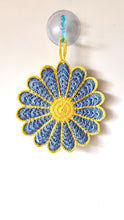 Blue and Yellow Crochet Flower Pot Holder - Cotton Trivet