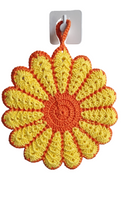 Crocheted Flower Pot Holder in Yellow and Orange - Cotton Trivet