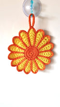 Crocheted Flower Pot Holder in Yellow and Orange - Cotton Trivet