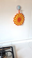 Crocheted Flower Pot Holder in Yellow and Orange - Cotton Trivet