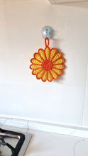 Crocheted Flower Pot Holder in Yellow and Orange - Cotton Trivet