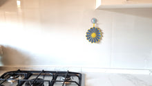 Blue and Yellow Crochet Flower Pot Holder - Cotton Trivet