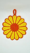 Crocheted Flower Pot Holder in Yellow and Orange - Cotton Trivet