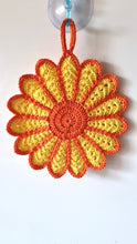 Crocheted Flower Pot Holder in Yellow and Orange - Cotton Trivet