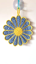 Blue and Yellow Crochet Flower Pot Holder - Cotton Trivet