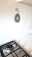 Blue and Yellow Crochet Flower Pot Holder - Cotton Trivet