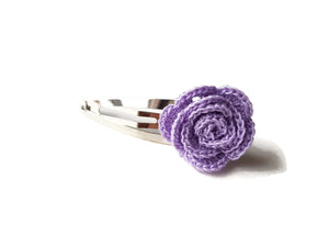 pastel lilac hair clip rose shape crocheted by hand for girls and babies