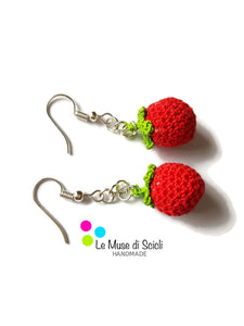 Tomato Drop Earrings Red Amigurumi Handmade Crochet Vegetable Food Jewelry