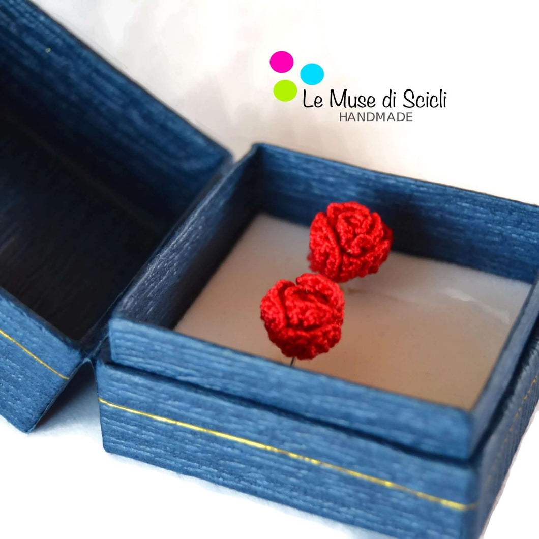 Red rose stud earrings