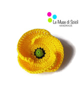 Spilla papavero giallo in cotone all'uncinetto, unisex e handmade