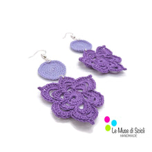 round and triangular shape handmade crochet drop errings in purple and violet color