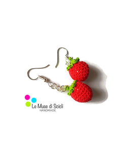 Tomato Drop Earrings Red Amigurumi Handmade Crochet Vegetable Food Jewelry