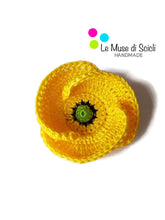 Spilla papavero giallo in cotone all'uncinetto, unisex e handmade