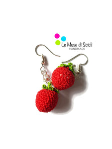 Tomato Drop Earrings Red Amigurumi Handmade Crochet Vegetable Food Jewelry