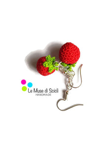 Tomato Drop Earrings Red Amigurumi Handmade Crochet Vegetable Food Jewelry