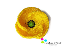 Spilla papavero giallo in cotone all'uncinetto, unisex e handmade
