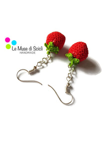 Tomato Drop Earrings Red Amigurumi Handmade Crochet Vegetable Food Jewelry