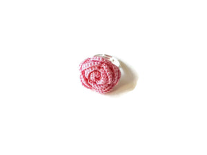 matched mum and daughter pink rose ring crocheted by hand with love