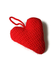 wool crocheted handmade red heart to hang