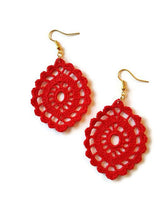 Red drop earrings lace 
