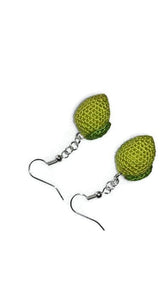 miniature lime earrings in amigurumi style