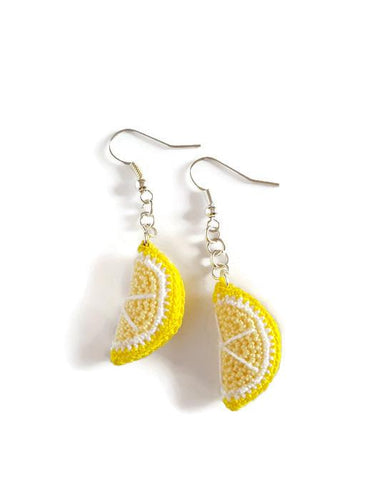 Yellow citrus lemon slice drop earrings 