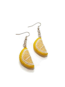 funny lemon drop earrings crocheted