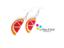 Red orange slice drop crochet earrings