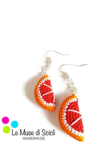 Red orange slice drop crochet earrings