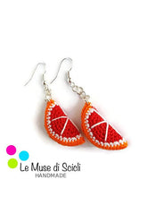 Red orange slice drop crochet earrings