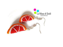 Red orange slice drop crochet earrings