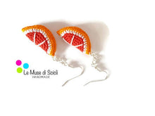 Red orange slice drop crochet earrings