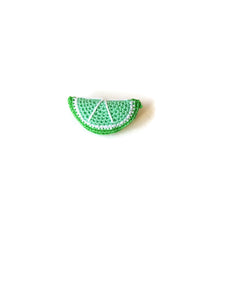 lime green slice crocheted brooch